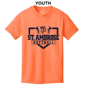 St Ambrose Softball Youth Short Sleeve Tee-Neon Orange