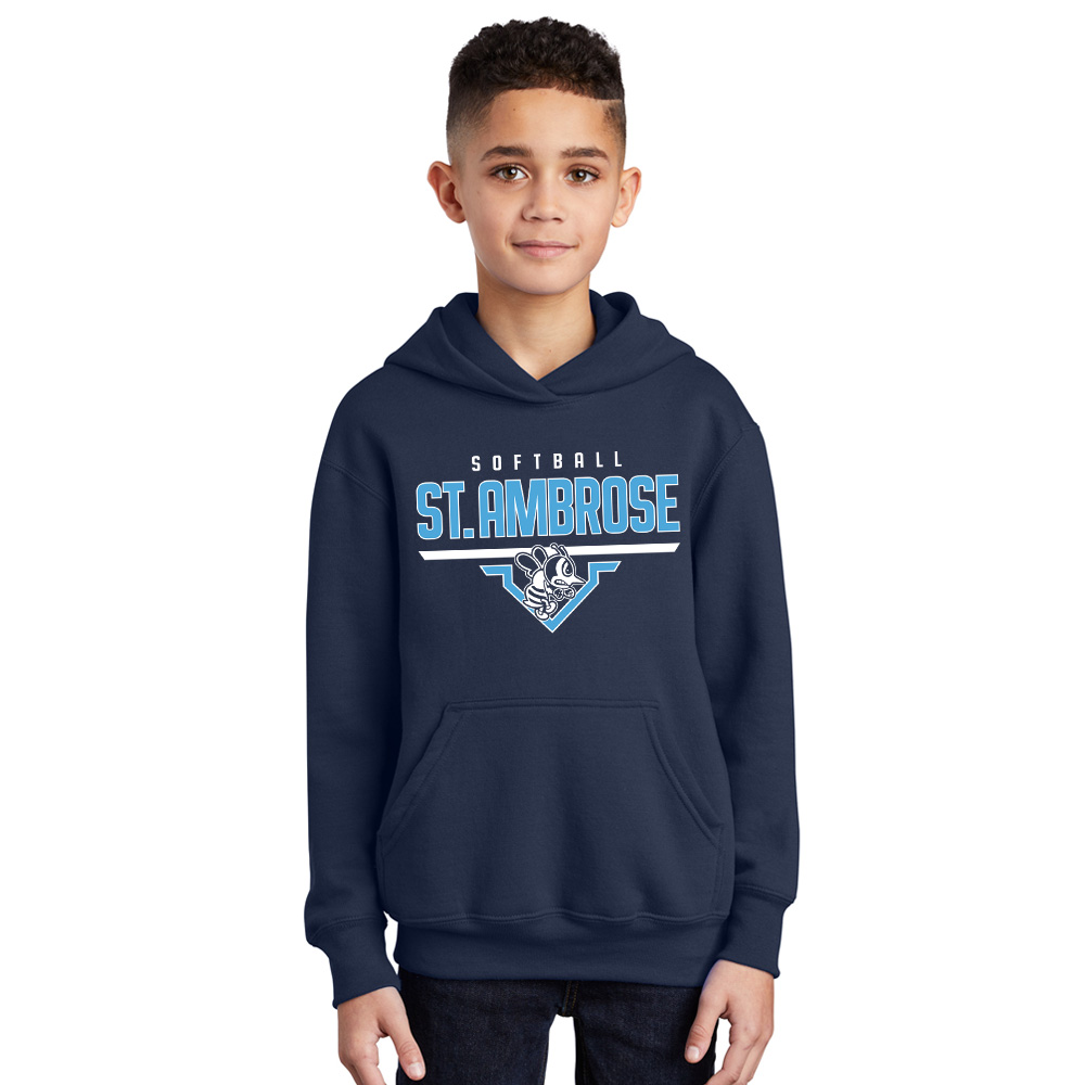 St Ambrose Softball Youth Fleece Hooded Sweatshirt-Navy