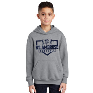 St Ambrose Softball Youth Fleece Hooded Sweatshirt-Athletic heather
