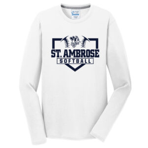 St Ambrose Softball Men Long Sleeve Essential Blended Performance Tee-White