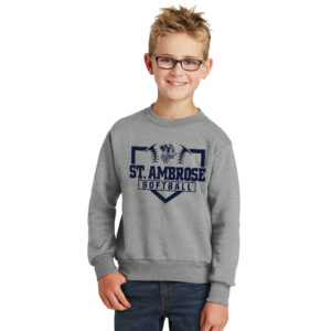 St Ambrose Softball Youth Fleece Crewneck Sweatshirt-Athletic Heather