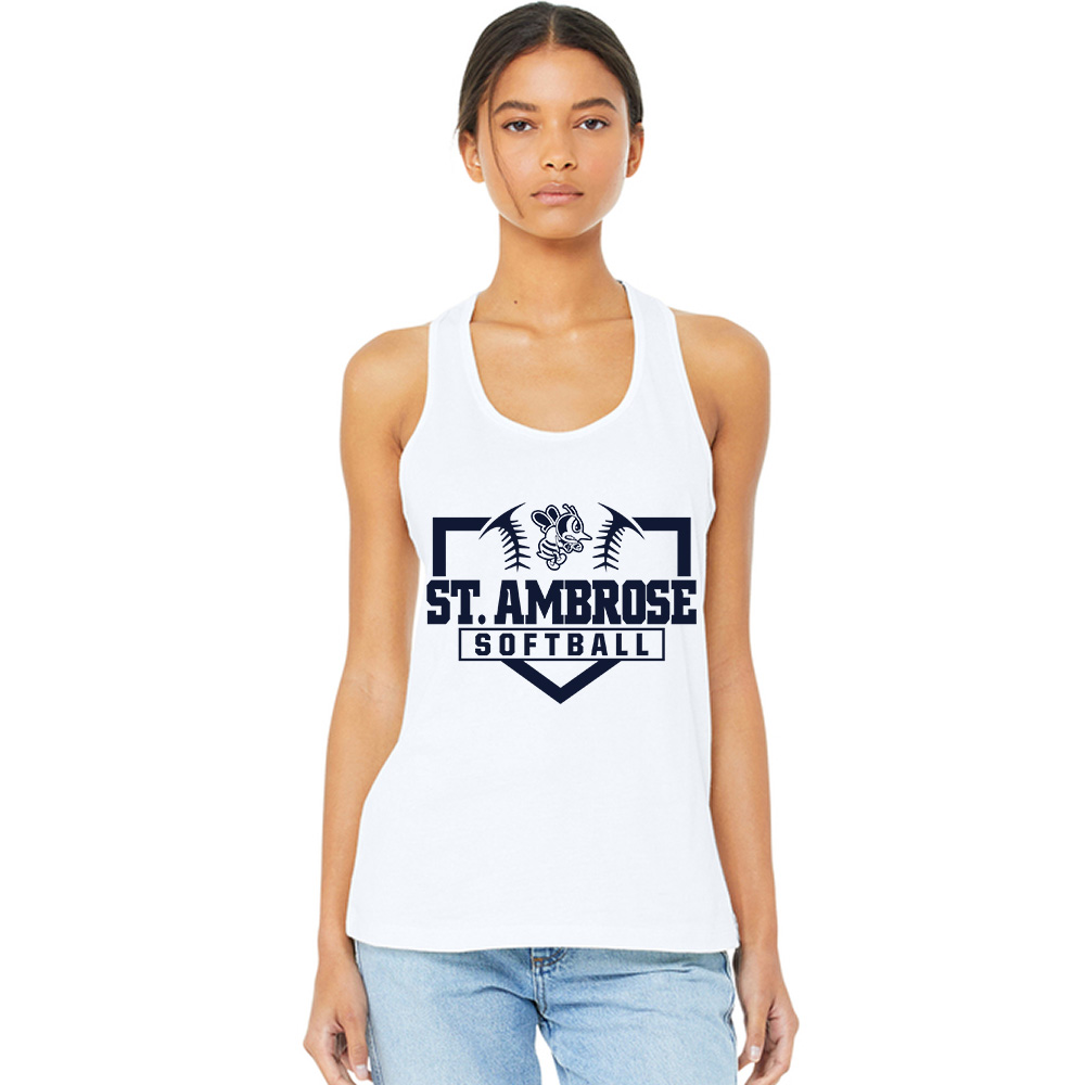 St Ambrose Softball BELLA CANVAS Women’s Jersey Racerback Tank-White