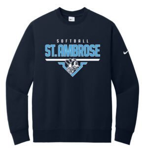 St Ambrose Softball Nike Club Fleece Sleeve Swoosh Crew Adult-Navy