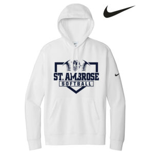 St Ambrose Softball Nike Club Fleece Sleeve Swoosh Pullover Hoodie-White