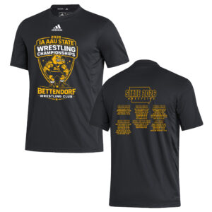 Bett AAU State Wrestling Adidas Men’s Stadium Heat RDY Tee-BLACK (S, XL, 2x, 3x, 4x)