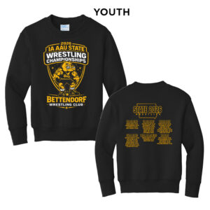 Bett AAU State Wrestling Youth Fleece Crewneck Sweatshirt-Black