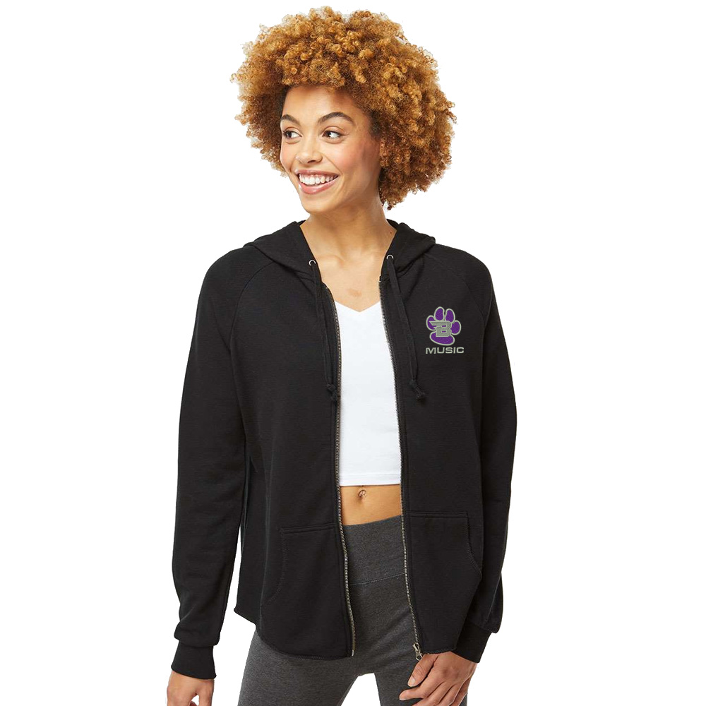 Burlington Music Women's California Wave Wash Full-Zip Hooded Sweatshirt-Black