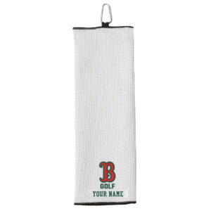 Boone Golf Carmel Towel Company – Fairway Golf Towel- waffle-weave microfiber Tri-Fold with carabiner-White