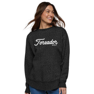 Boone Golf LAT Women’s Weekend Fleece Crewneck Sweatshirt-Black Leopard