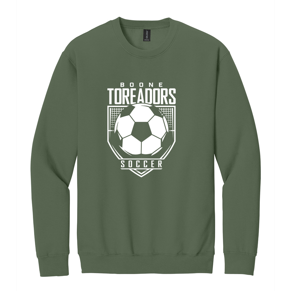 Boone Soccer Gildan Unisex Softstyle Crewneck Sweatshirt-Military Green