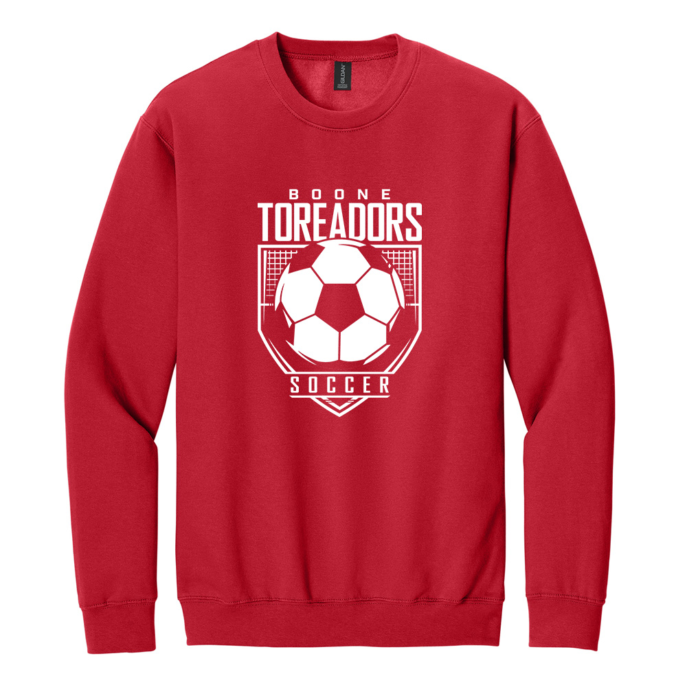 Boone Soccer Gildan Unisex Softstyle Crewneck Sweatshirt-Red