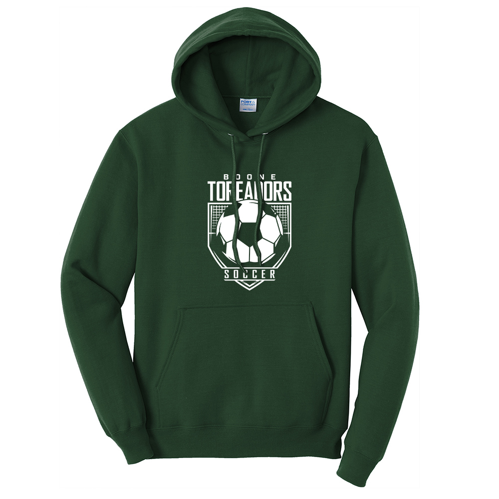 Boone Soccer Unisex Classic Core weight Cozy Pullover Hooded Sweatshirt-Dark Green