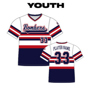 02. BPV Bombers YOUTH Sulbimated V-Neck Tech Tee-White-Scarlet-Navy Stripe