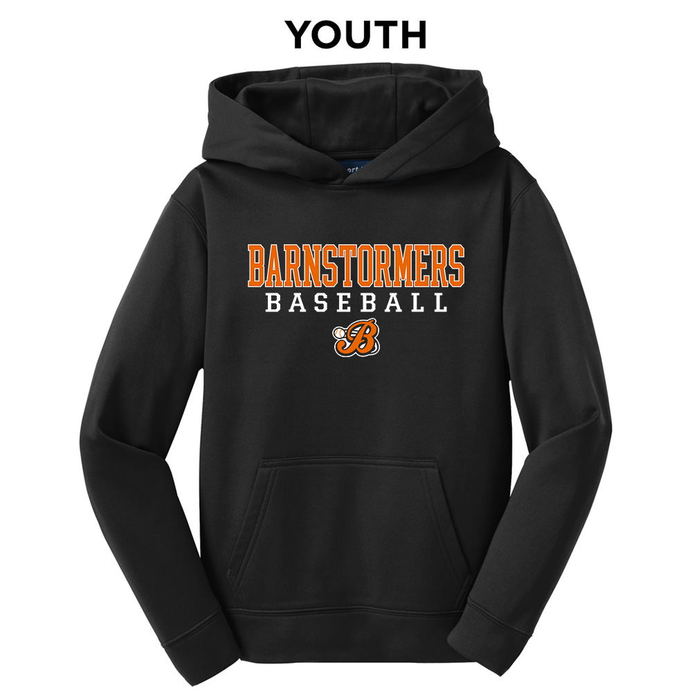 Barnstormers BB Sport-Tek youth Sport Wick Fleece Hooded Pullover-Black