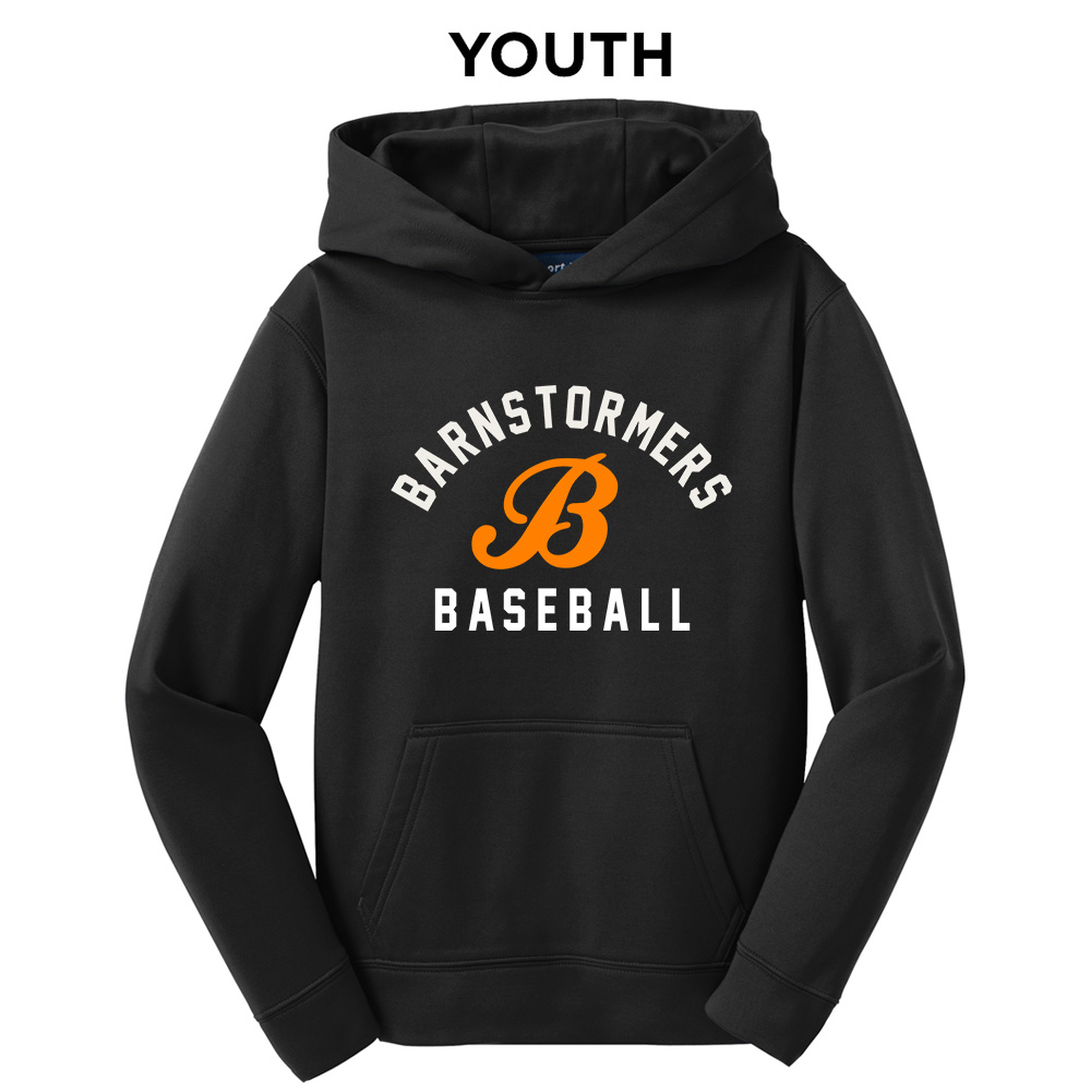Barnstormers BB Sport-Tek youth Sport Wick Fleece Hooded Pullover-Black