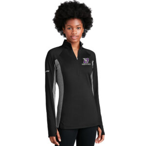 Baxter Track Field Sport-Tek Sport LADIES wick stretch 1/4 zip pullover w/heather-Black/Charcoal Heather