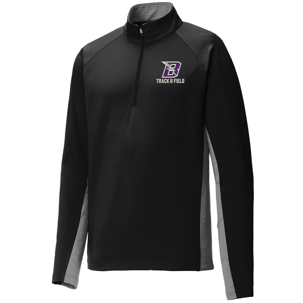 Baxter Track Field Sport-Tek Sport wick stretch 1/4 zip pullover w/heather Men-Black/Charcoal Grey Heather