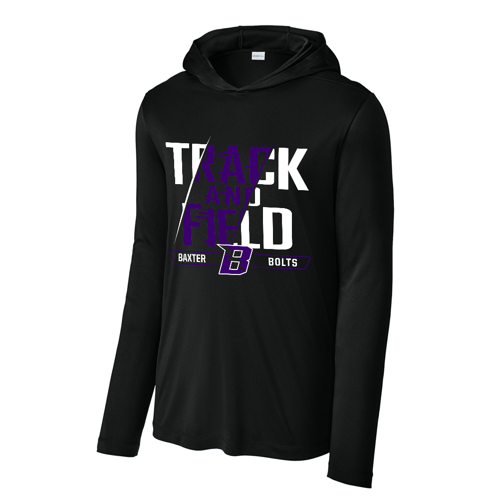 Baxter Track Field Sport-Tek Men Posi-UV Pro Long Sleeve Hoodie Tee-Black