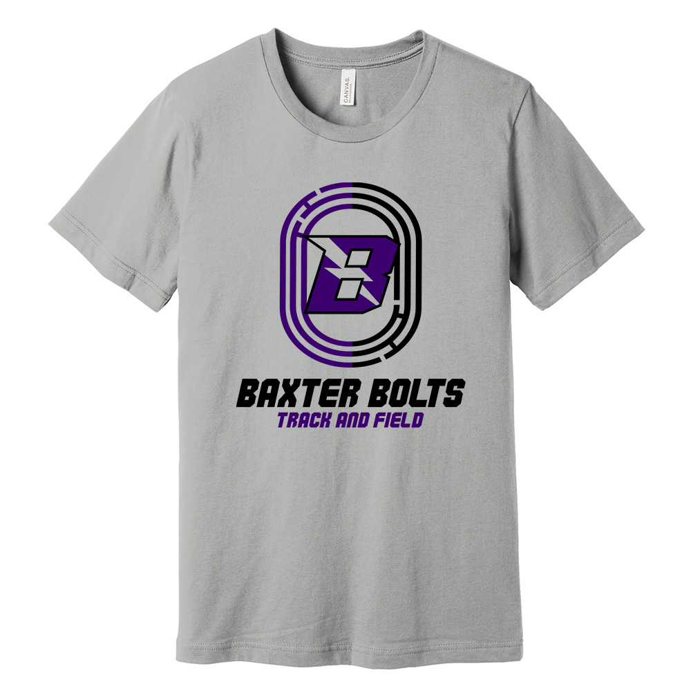 Baxter Track Field Bella and Canvas Unisex Jersey Short Sleeve Tee-Silver