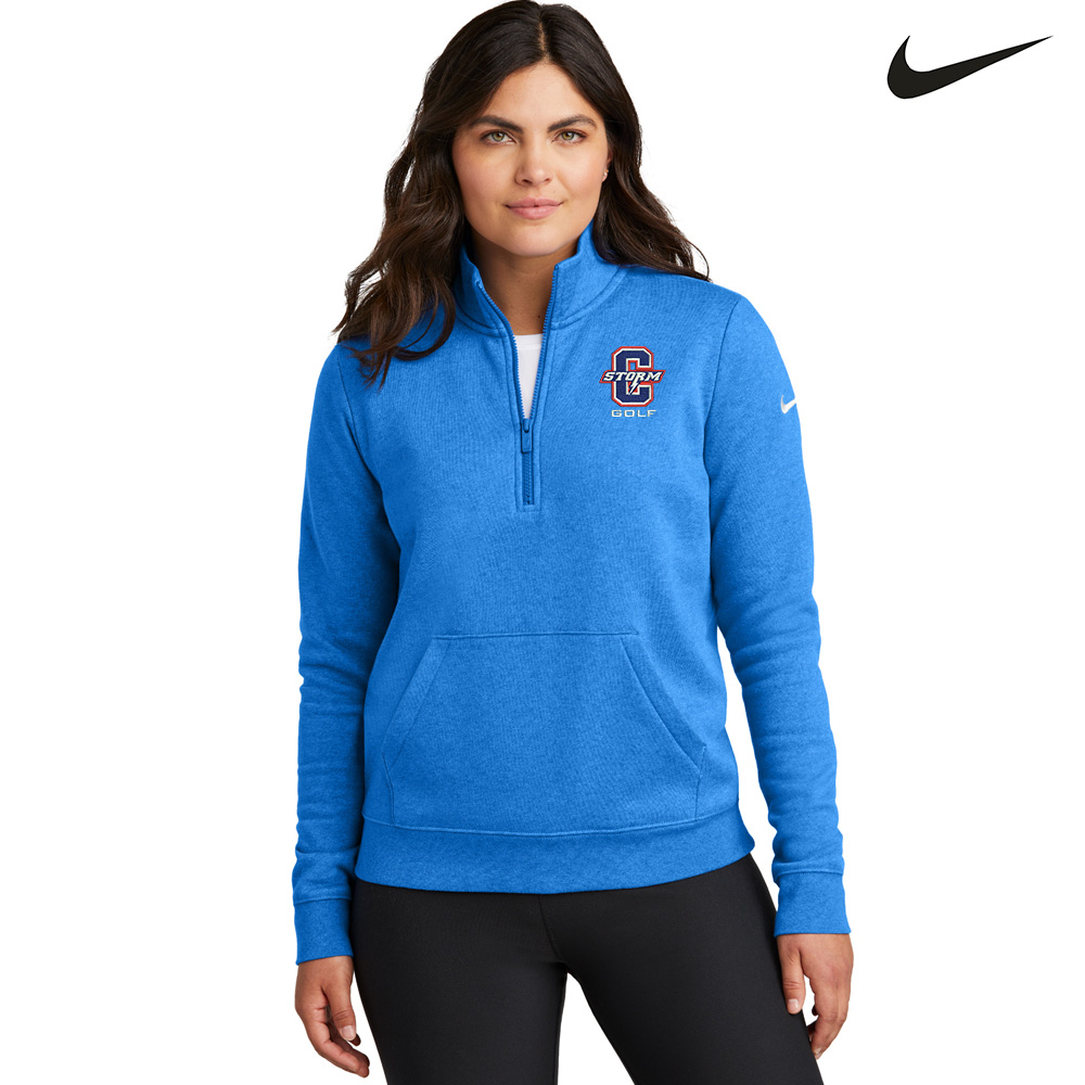 Camanche Golf Nike Ladies Club Fleece Sleeve Swoosh 1/2-Zip-Light Game Royal Heather