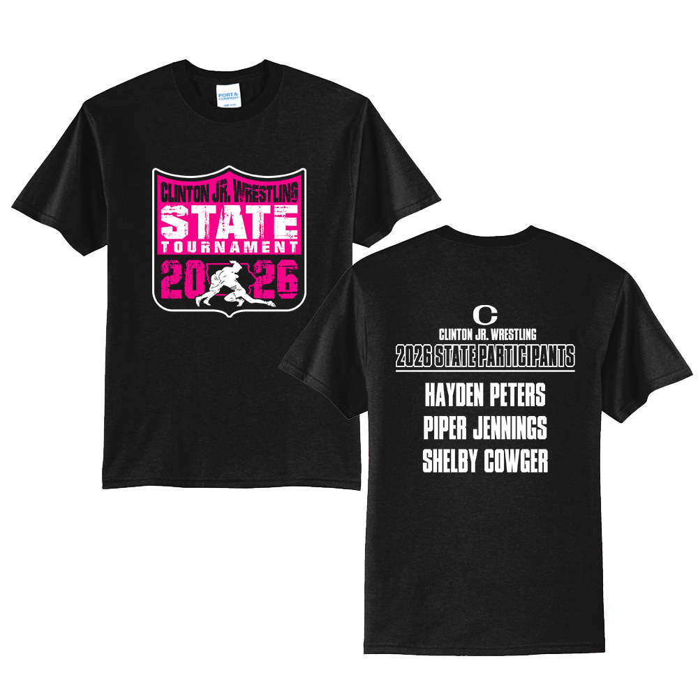 Clinton JR Wrestling Girls State Unisex Short Sleeve Tee-Black