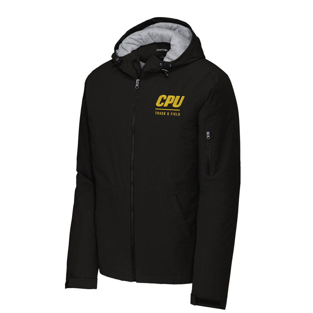 CPU Track Field Sport-Tek Men Waterproof Insulated full zip hooded Jacket-Black