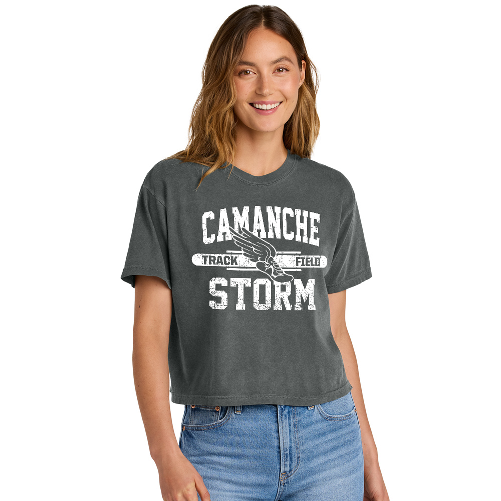 Camanche Track Field Comfort Colors Women's Heaveweight Boxy Fit Slightly Cropped T-Shirt-Pepper