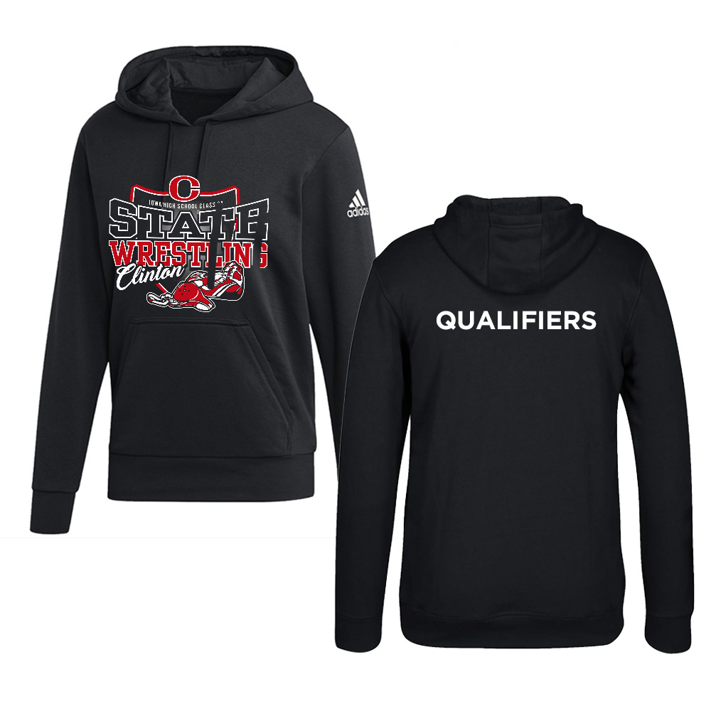 Clinton State Wrestling Adidas Fleece Hooded Sweatshirt- Black