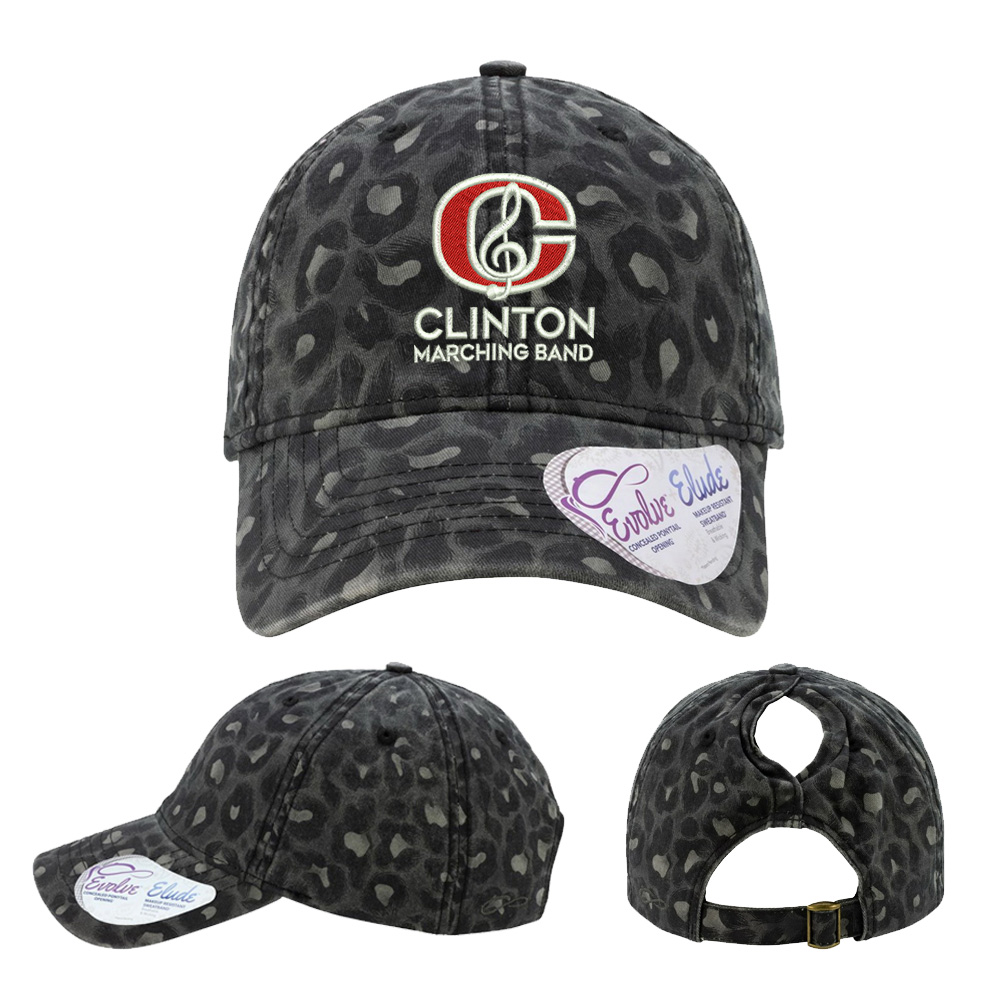 Clinton Marching Band Infinity Her Women's Garment-Washed Fashion Print Cap -Black Leopard
