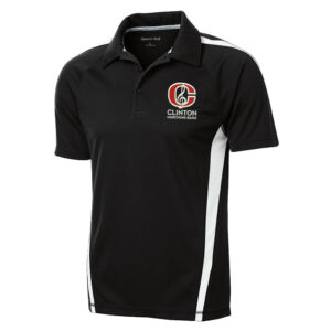 Clinton Marching Band Sport Tek Men PosiCharge Micro Mesh Colorblock Polo-Black/White