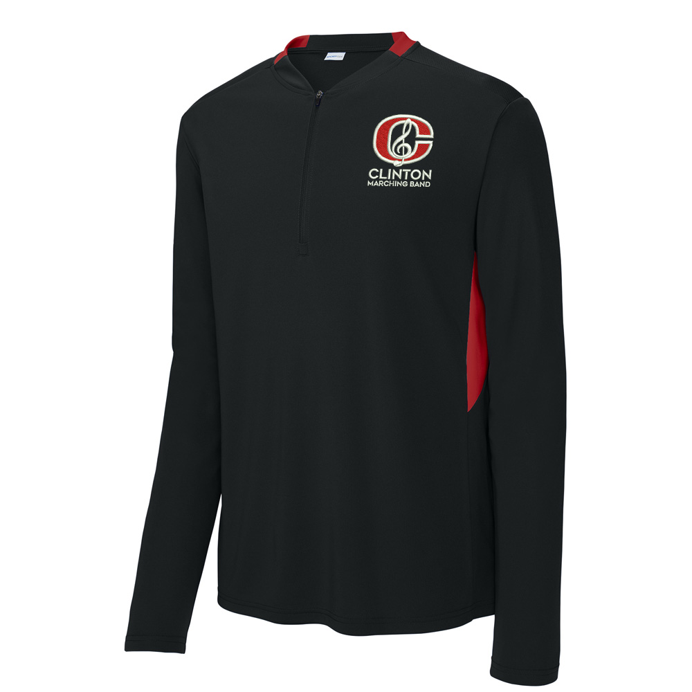 Clinton Marching Band Sport-Tek Men Club 1/4-Zip Pullover-Black/Red