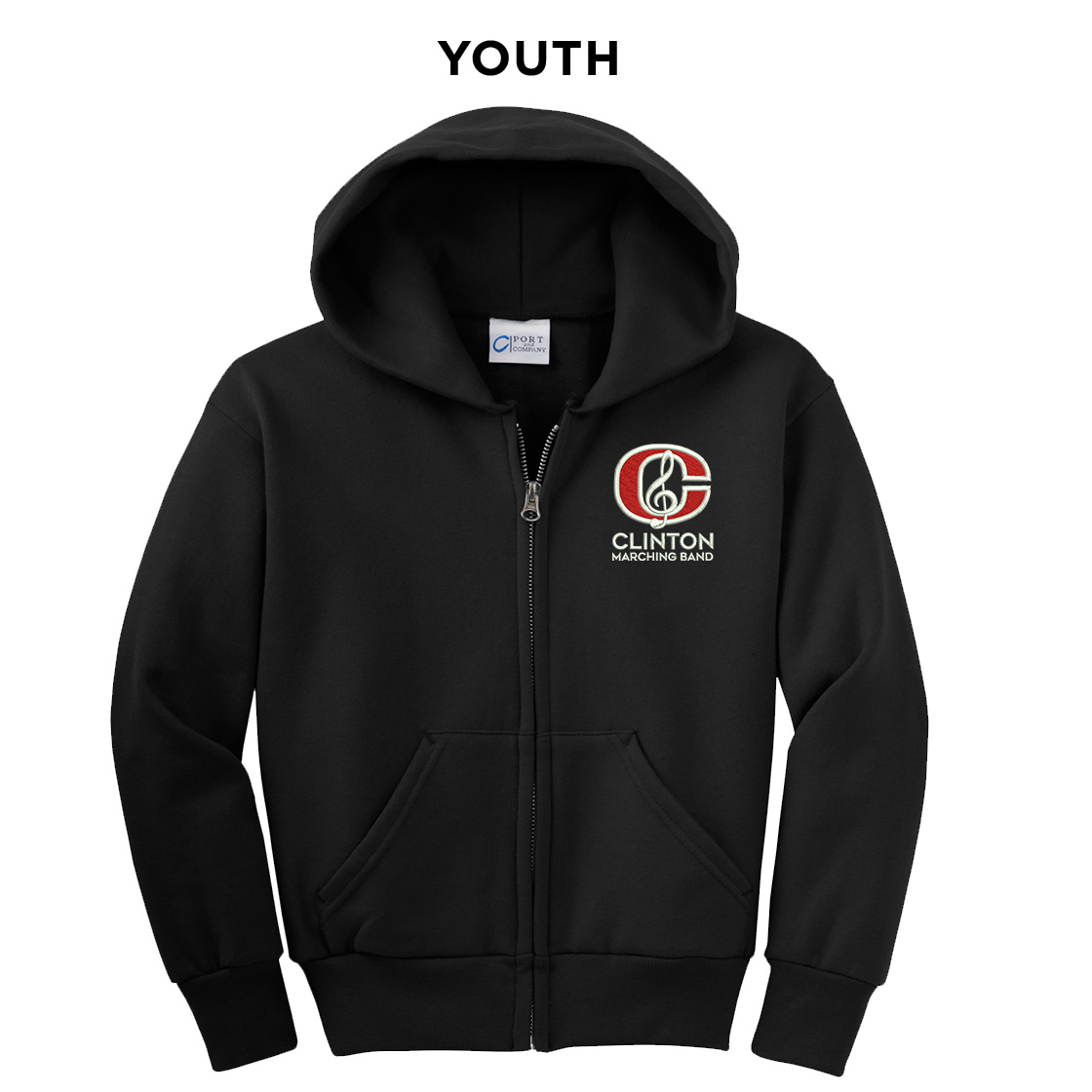 Clinton Marching Band Youth Classic Full-Zip Hooded Sweatshirt-Black