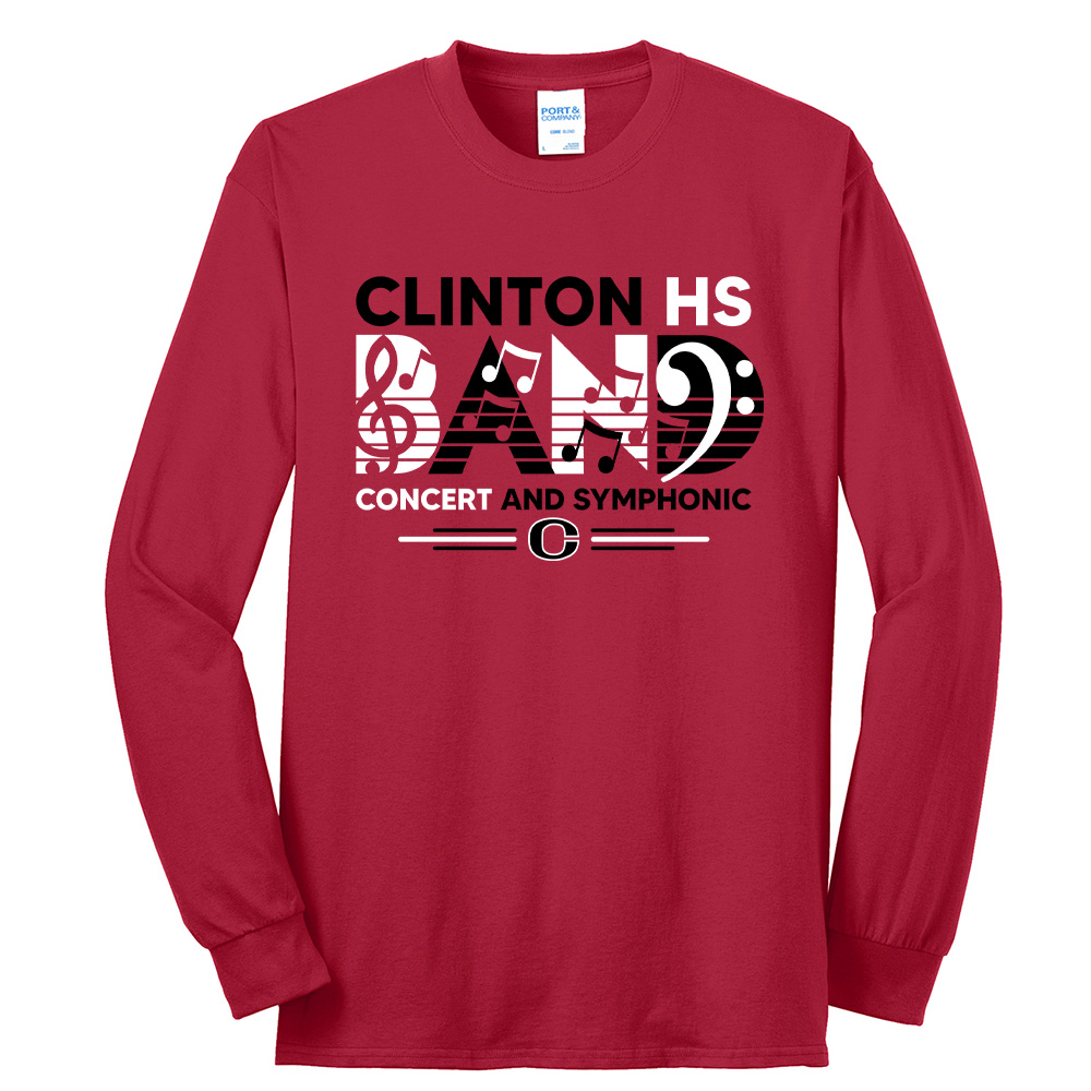 Clinton Marching Band Unisex Cotton Long Sleeve Tee-Red