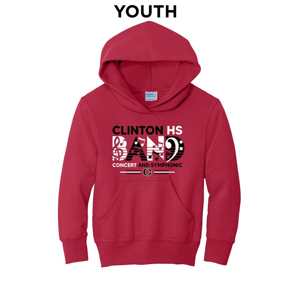 Clinton Marching Band Youth Fleece Hooded Sweatshirt-Red