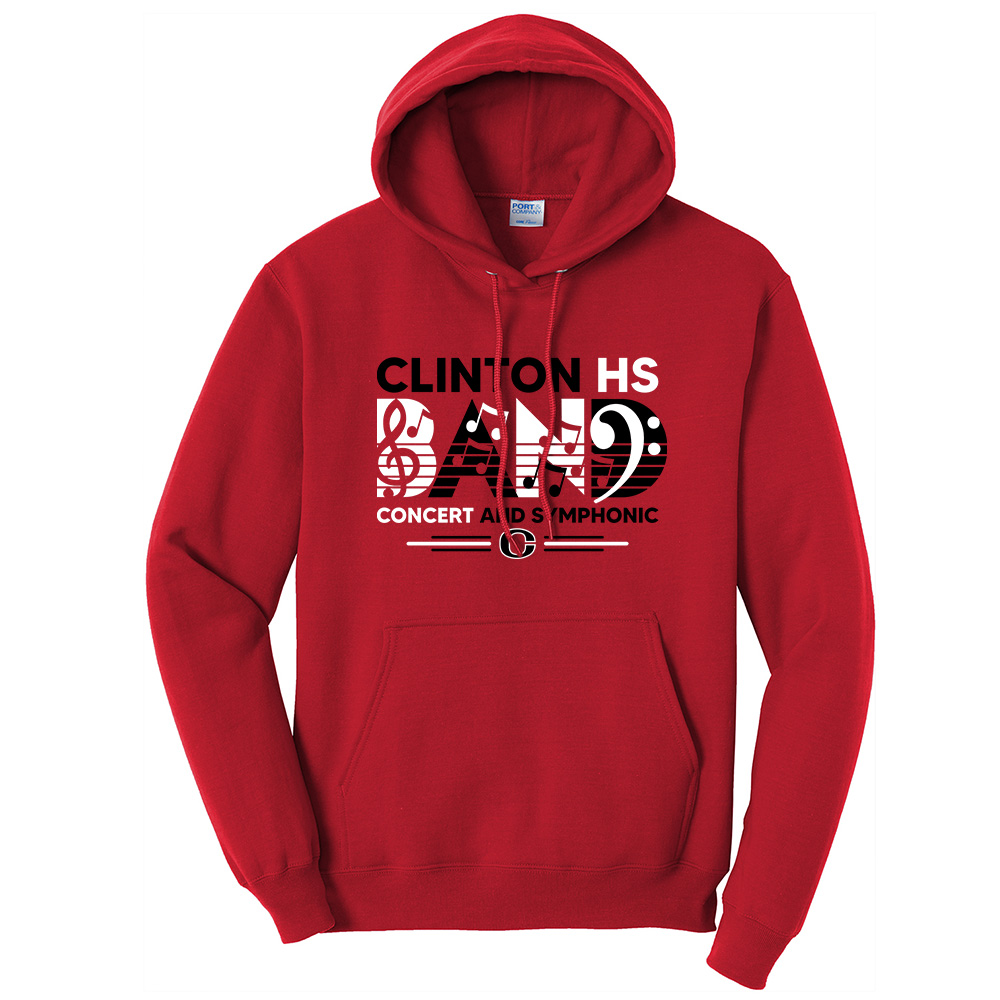 Clinton Marching Band Unisex Fleece Hooded Sweatshirt-Red
