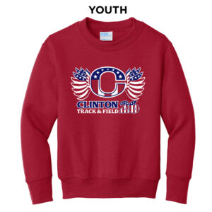 Clinton Track Field Youth Fleece Crewneck Sweatshirt-Red