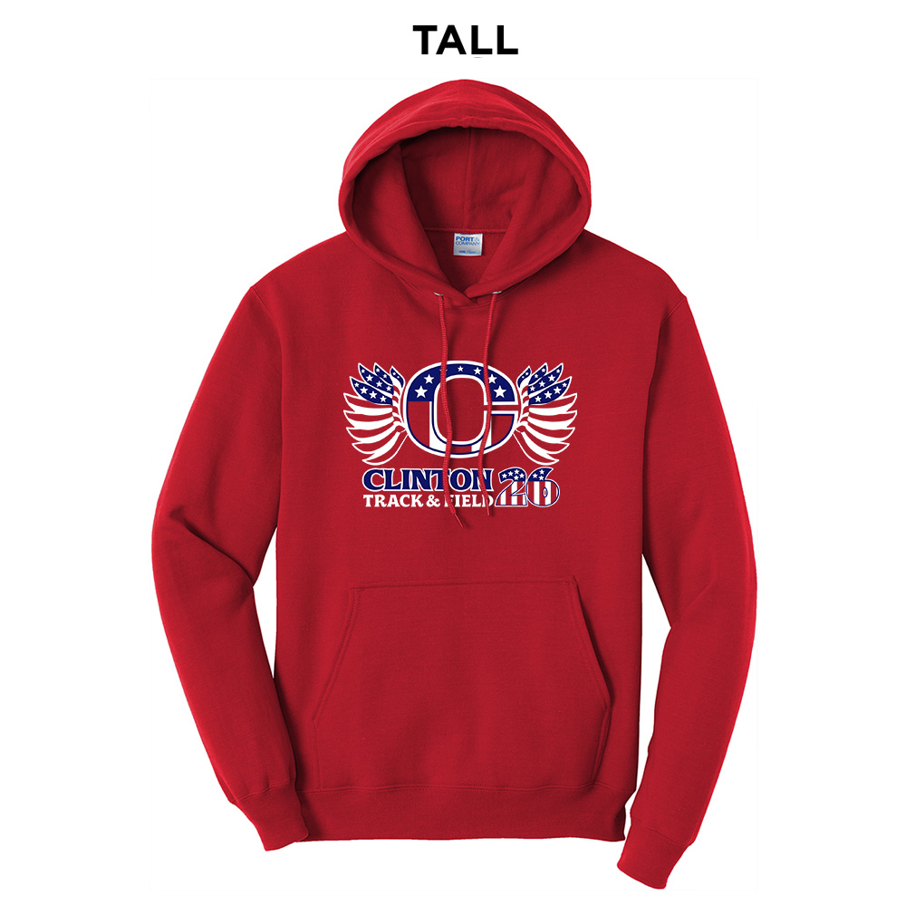 Clinton Track Field Tall Fleece Hooded Sweatshirt-Red