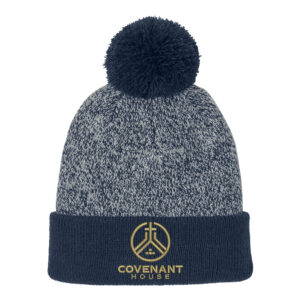 Covenant House Sport-Tek Halftime Heather Pom Beanie-True Navy/Silver