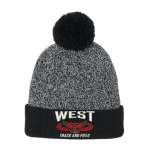 DW Girls Track Field Sport-Tek Halftime Heather Pom Beanie-Black/Silver