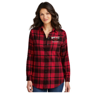 DW Girls Track Field Port Authority Ladies Plaid Flannel Tunic-Engine Red/Black