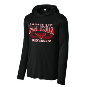 DW Girls Track Field Sport-Tek Men Posi-UV Pro Long Sleeve Hoodie Tee-Black