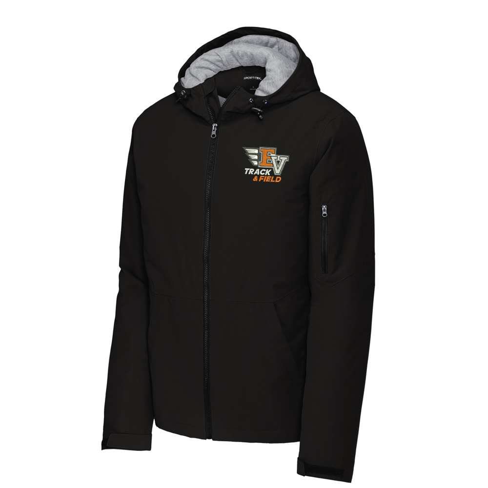 EV Track Field Sport-Tek Men Waterproof Insulated full zip hooded Jacket-Black