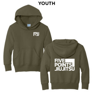 Five Point Jiu Jitsu Youth Fleece Hooded Sweatshirt-Olive Drab Green