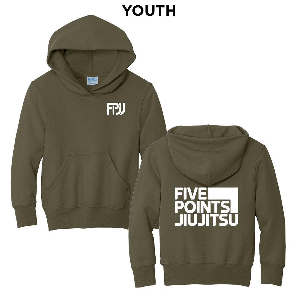 Five Point Jiu Jitsu Youth Fleece Hooded Sweatshirt-Olive Drab Green