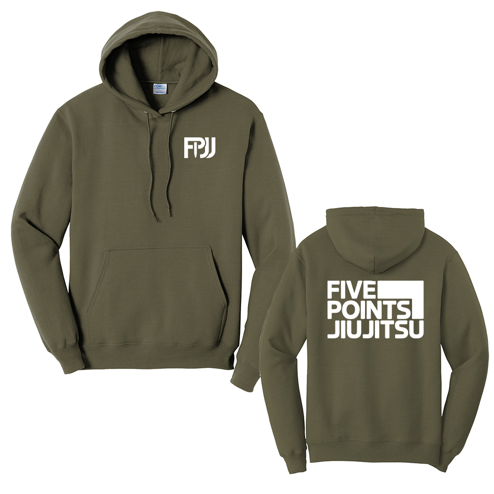 Five Point Jiu Jitsu Unisex Fleece Hooded Sweatshirt-Olive Drab Green