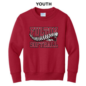Steamer Softball Youth Fleece Crewneck Sweatshirt-Red