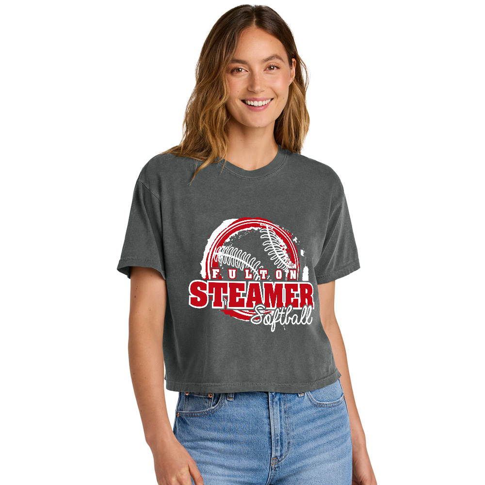 Steamer Softball Comfort Colors Women's Heaveweight Boxy Fit Slightly Cropped T-Shirt-pepper