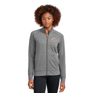 Steamer Softball Sport Tek Ladies Sport Wick Stretch Full Zip Cadet Jacket-Charcoal Grey Heather