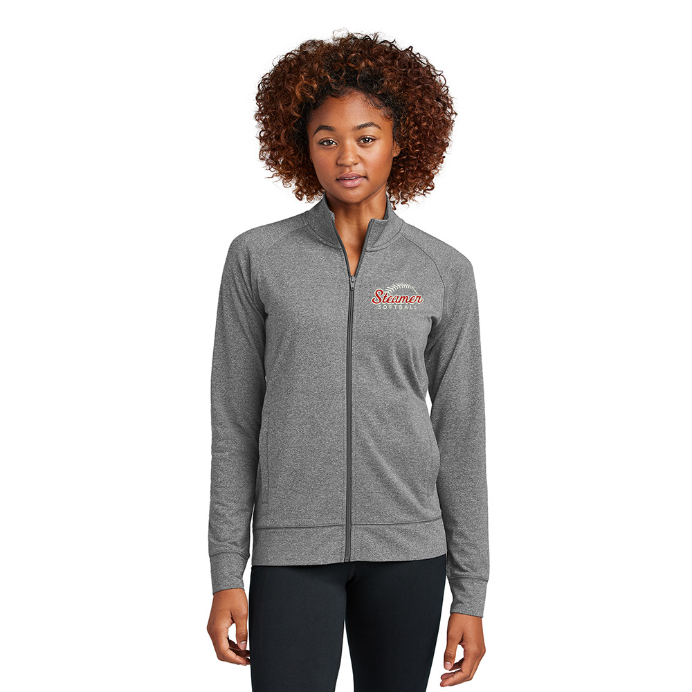 Steamer Softball Sport Tek Ladies Sport Wick Stretch Full Zip Cadet Jacket-Charcoal Grey Heather
