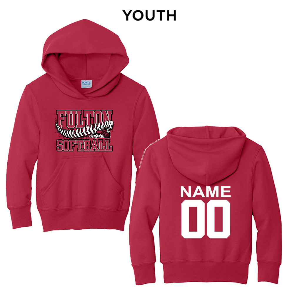 Steamer Softball Youth Fleece Hooded Sweatshirt-Red